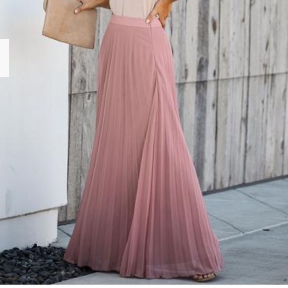 Aakaa Pleated Maxi Skirt - Mauve Sz Medium - Picture 2 of 11